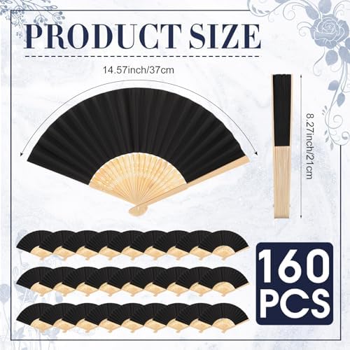 Yinkin 160 Pack Folding Hand Fans Bamboo for Party Favors, Black - Image 4