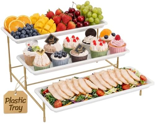 Lifewit 3 Tier Serving Tray for Party, Plastic Tiered Food Serving Platters by Lifewit