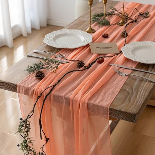 10Pcs Coral Peach Cheesecloth Table Runner 120 Inches for Party Home Decor by KEKETOARRANGE