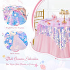 QueenDream Mermaid Tablecloth Pink Payette Sequin Tablecloth for Birthday Ocean Themed Party Princess Girl Baby Shower Decorations 51x35 Inch - Image 6