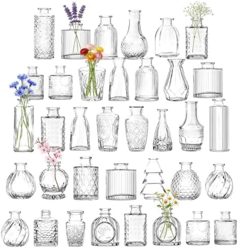 Mini Bud Vases As Wedding Centerpieces for Tables,Clear Bud Vases for Flowers,Small Flower Vases Suitable for Birthday Party,Anniversary,Wedding Reception,Baby Shower (Clear, 36PCS) by Zipper