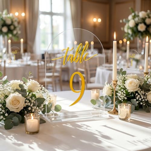 Arch Wedding Table Numbers 1-15 with Stands, 5.5 x 7 Inch Clear - Image 2