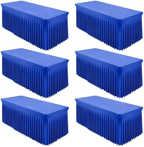 Shillance 6 Packs Royal Blue Tableclothes for 8 Foot Rectangle Table, Wrinkle Free Spandex Tablecovers 8FT Stretch Fitted Table Cloth with Skirt for Birthday Parties Graduations Event Wedding Banquet by Shillance