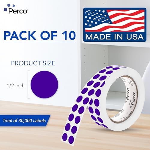Perco Purple Perforated Round Circle Dot Sticker 1/2-Inch Labels — 10 Rolls, 30,000 Stickers - Parties, Scrapbooks for Category Coding, Crafts & Creative Organization, Strong Adhesive - Made in USA - Image 2