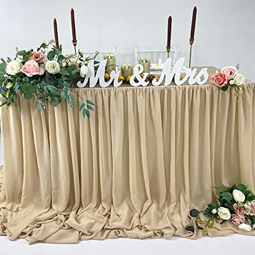 Pooling and Floating Chiffon Table Skirt with extra length, 6FT 9FT 14FT Sheer Tablecloth, Baby Shower, Birthdays Party, Main Cake Table Decoration, Wdding Table Skirt (Nude/Sand, 9FT) - Image 2