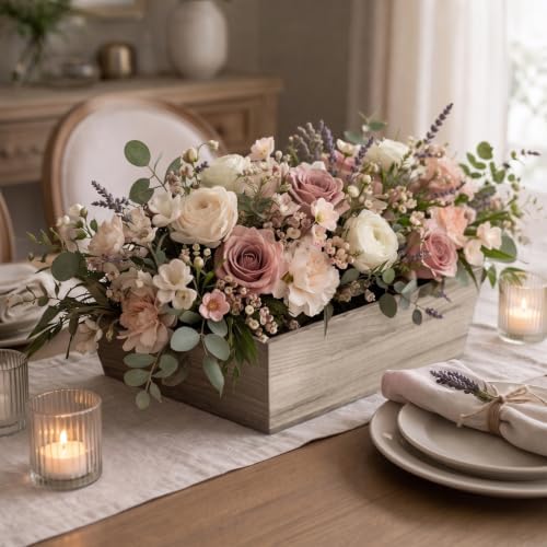Dandat 4 Set 12 Inch Wooden Flower Box Rustic Table Centerpieces,Brown - Image 4