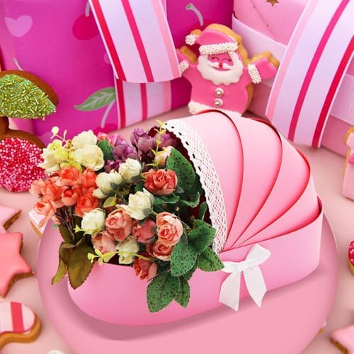 Baby Gift Basket Bassinet Shape Box, 3pc Pack, Floral Sweet Dipped Strawberries, Baby Shower Gender Reveal Party (Pink, 14.3"Lx8.5"Wx3.2"H) - Image 4