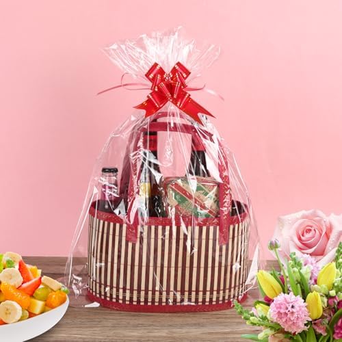 ‌Large Woven Gift Basket with Handles - Empty Bamboo Basket for Gifts (Adults/Wine/Christmas) (RED, 6PC SMALL) - Image 7