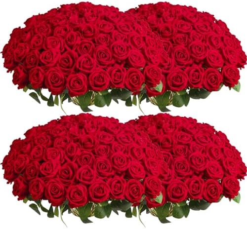 Auihiay 104pcs Red Roses Artificial Flowers, Realistic Faux Red Roses by Auihiay