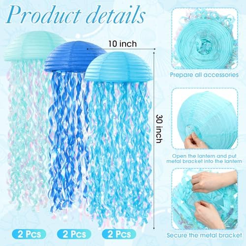 Soulchen 20 Pcs Jellyfish Lantern with Curtain Bubble Streamer, Blue - Image 3