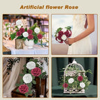 Artificial Flowers Realistic Roses, Real Looking Fake Roses with Stem for DIY Wedding Bouquets Centerpieces Bridal Shower Party Home Romantic Decorations (White & Wine Red, Regular 3" - 200pcs) - Image 3