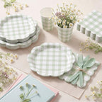 350 PCS Sage Green Gingham Disposable Dinnerware Set, Decagonal Paper Plates 7 & 9 Inch, Napkins, Cups & Cutlery, Checkered Party Supplies for Easter Baby Shower Wedding Picnic - Image 6