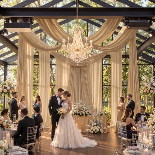 50ft x 15ft Champagne Backdrop Curtains for Wedding Parties, 10 Panels Extra Long Wrinkle Free Fabric Drapes Photo Backdrop for Baby Shower Birthday Stage Reception Lobby Decoration - Image 5
