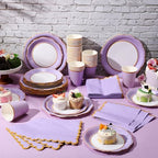 Tioncy 200 Pcs Party Paper Plates Cups Napkin Set Serve 50, Lavender Purple - Image 4