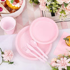 WELLIFE 210Pcs Pink Plastic Plates,Disposable Pink Plates for Party - Image 3