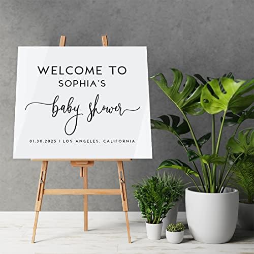Andaz Press 16"x20" White Acrylic Personalized Baby Shower Welcome Sign, Gender Neutral Script Large Custom Sign for Easel Stand, Baby Shower Decorations - Image 2