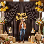 20×14 ft Brwon Wrinkle Free Backdrop Curtain, Soft Silky Polyester Wedding Drapes 4 Panels 14ft Height Coffe Photo Backdrop Curtains for Parties Birthday Baby Shower Photography Background Cloth - Image 5
