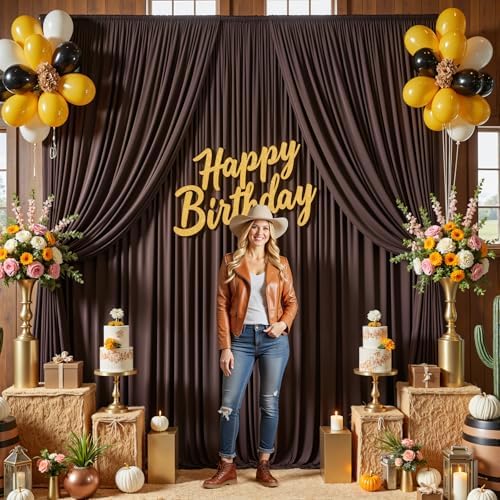 20×14 ft Brwon Wrinkle Free Backdrop Curtain, Soft Silky Polyester Wedding Drapes 4 Panels 14ft Height Coffe Photo Backdrop Curtains for Parties Birthday Baby Shower Photography Background Cloth - Image 5