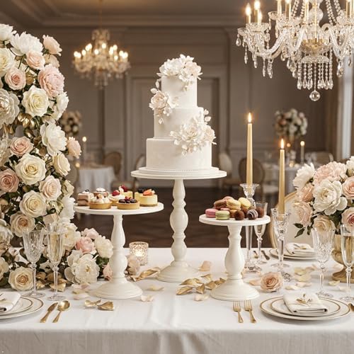 Cream White 3Pcs Metal Round Elegant Cake Stand Set Dessert Display - Image 4