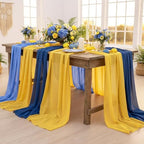 Boao 6 Pcs Amalfi Coast Blue Yellow Lemon Decorations Chiffon Table Runner - Image 6