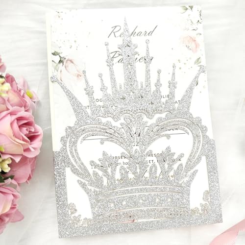 20 sets Laser Cut Crown wedding invitation pockets,Quinceañera Invitations, Sweet 16 Invitations,1 birthday invitations,and etc. - Image 4
