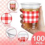 100 Pcs Red Gingham Plastic Cups for Party Decorations, 12 oz - Image 2