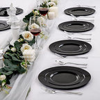 FLOWERCAT 100PCS Black Plastic Plates - Heavy Duty Black Disposable Plates for Birthday Party/Wedding/Halloween- serve 50guests 10 inch and 7 inch Set - Image 3