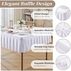 Wish Care White Spandex Tablecloths for 54x54 Inch Square Tables, Stretch Fitted Table Clothes with Pleated Ruffle Skirt for 54” Table, Wrinkle Free and Elastic, for Party Kitchen Home Dining - Image 2
