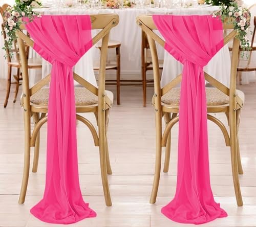 MDS Pack of 125 Chiffon Chair Sashes for Wedding & Event Décor - Hot Pink - Image 6