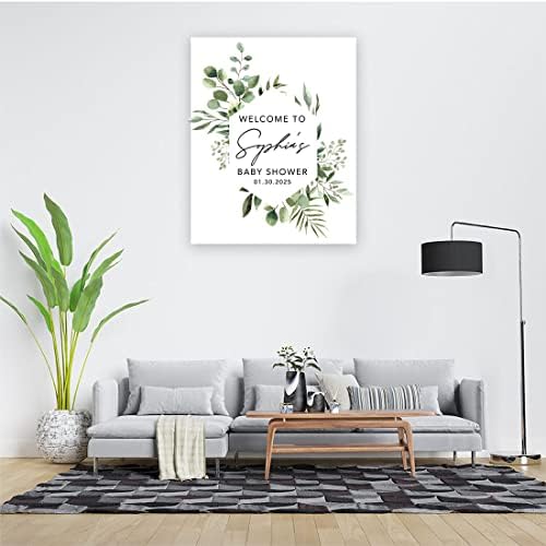 Andaz Press Custom Large Baby Shower Welcome Sign, 16" x 20", Geometric Greenery Personalized Canvas Welcome Sign, Gender-Neutral Signage Canvas Sign for Baby Sprinkle, Fall Baby Shower Decorations - Image 3