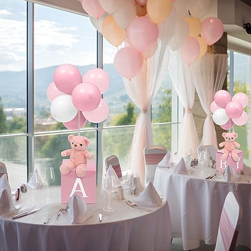 Lenwen 3 Sets Jungle Animal Decoration for Baby Shower Letter Boxes Baby Shower Table Centerpiece Stuffed Animals Balloon with Stand Plush Boxes for Party(Pink,Bear) - Image 5