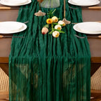 Emerald Green Cheesecloth Table Runner Boho Wrinkled Gauze Table Runners - Image 2