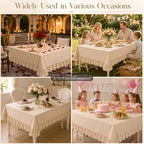 Striped Ruffled Tablecloth 60x120 Inch Cotton Polyester Striped Tablecloth Rectangular Fits 8-10 Seater Table Farmhouse Vintage Table Cover for Home Kitchen Baby Shower Birthday Party Picnic (Taupe) - Image 6