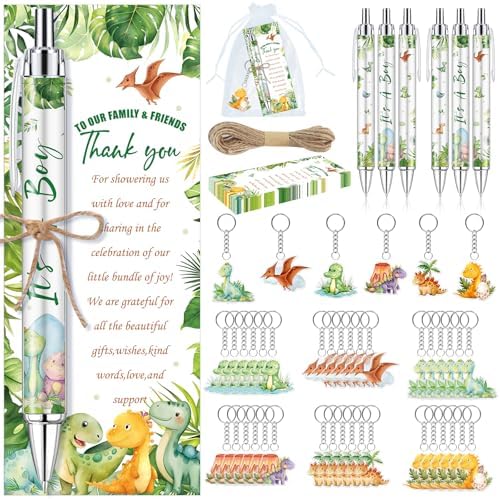145 Pieces Dinosaur Baby Shower Favors for Guest It's a Boy Ballpoint Pens and Keychains Gifts for Boys Bulk Retractable Baby Shower Pens Gender Reveal Thank You Cards Souvenir Party Favors by EYNDYN