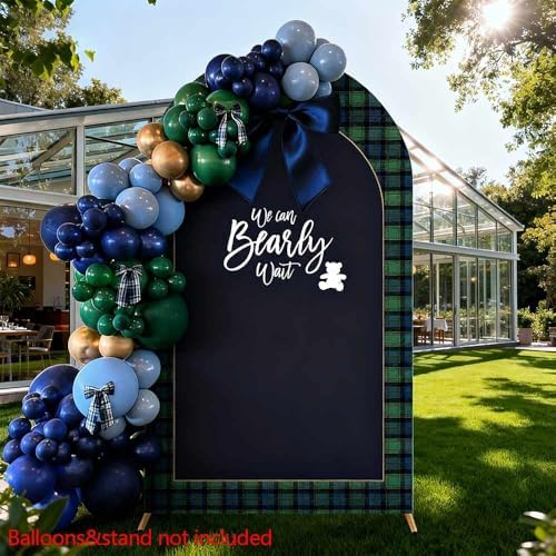 Tartan Plaid Bear Baby Shower Arch Backdrop Cover 7.2ft Party Decor - Image 3