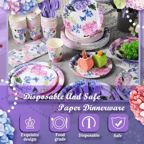 400 Pcs Hydrangea Flowers Paper Plates Napkins Spring Party - Image 3