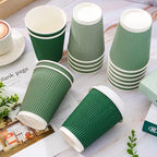 Whaline 100Pcs Sage Green Disposable Coffee Cups with Lids 12oz Gradient Green Paper Cups Corrugated Ripple Wall Insulated Hot Cups for Home Office Party Supplies - Image 3