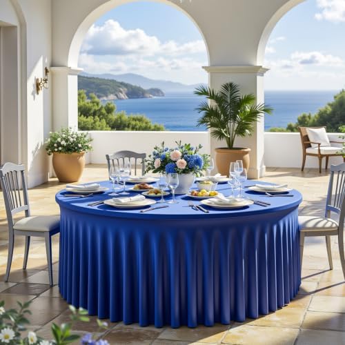 Royal Blue 6PCS Round Spandex Tablecloth for 5FT/60In Round Table, Stretchy Table Cloth with Skirt, Washable Fitted Tablecloth, Circle Wrinkle Free Table Cover for Wedding Party Banquet Event - Image 2