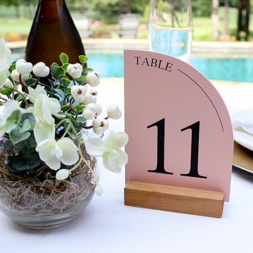 Hanna Roberts Minimal Curved Wooden Table Number Sign with Wooden Base | For Wedding Reception, Restaurants, Rehearsal Dinner, Events and Party (Set of 10, 1-10) (Set of 10, 1-10, Pink) - Image 3