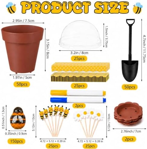50Sets Bee Honey Jars Party Favors Bulk, Mini Plastic Bee Theme Honey Jar Pots Decoration with Spoon, Trays, 3D Stickers, And Markers for DIY Cupcake Dessert Baby Shower Wedding Party Gift Set - Image 2