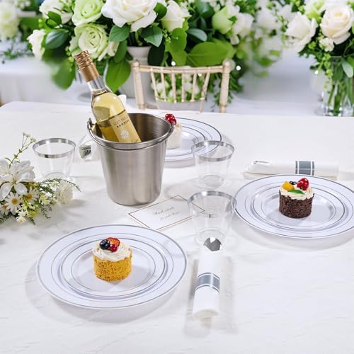 DaYammi 210PCS Silver Plastic Dinnerware Set for 30 Guests - Image 4