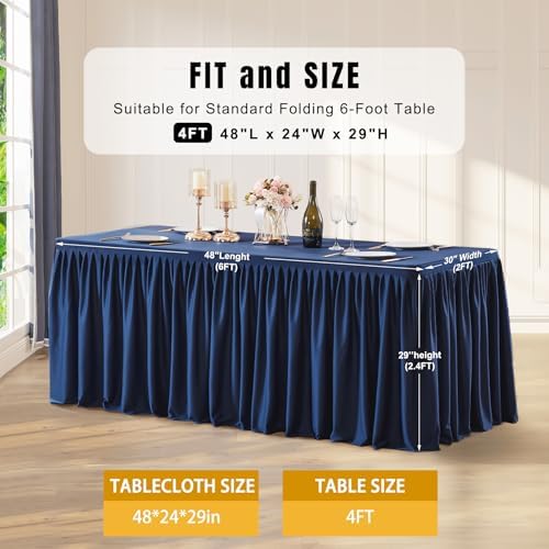 Navy Blue Polyester Table Clothes for 4 Foot Rectangle Tables, Wrinkle Free Fitted Table Cover 4ft Stretch Tablecloths with Skirt for Parties Weddings Birthday Banquet Baby Shower - Image 7
