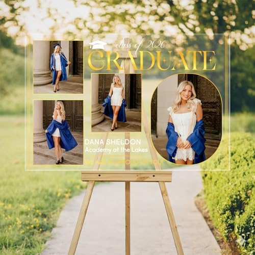 Personalized Clear Graduation Yard Sign with Photos – Elegant Acrylic Senior Graduation Welcome Sign for Class of 2026 Party Decorations, Outdoor Lawn Decor, Luxury Gold Multi Photo Design - Image 2
