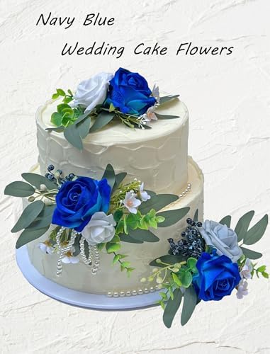 CherishedMoments 3Pcs Pre-Made Cake Flowers,Navy Blue Wedding Cake Decor - Image 5