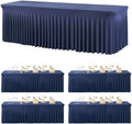 4 Pack Spandex Navy Blue Tablecloths for 8 Foot Rectangle Tables, Fitted Table Cloth 8ft Stretchy Tablecover Skirt for Parties Weddings Birthday Banquet Baby Shower by Htper