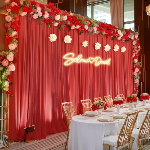 10ft x 10ft Red Backdrop Curtain Drapes, Wrinkle-Free Sheer Chiffon Fabric Photo Backdrop Panels for Wedding Arch Party Ceremony Stage Decoration - Image 3
