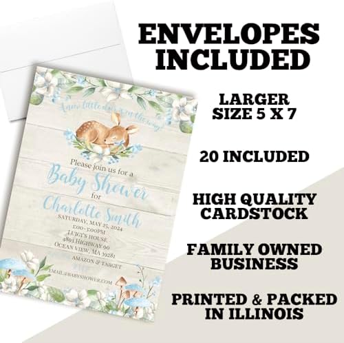 Custom Baby Shower Invites Oh Deer Invitation for Boys 20 5x7 Custom Personalized Wildlife Invites With Envelopes - Unique Little Deer Baby Shower Cards - Image 6