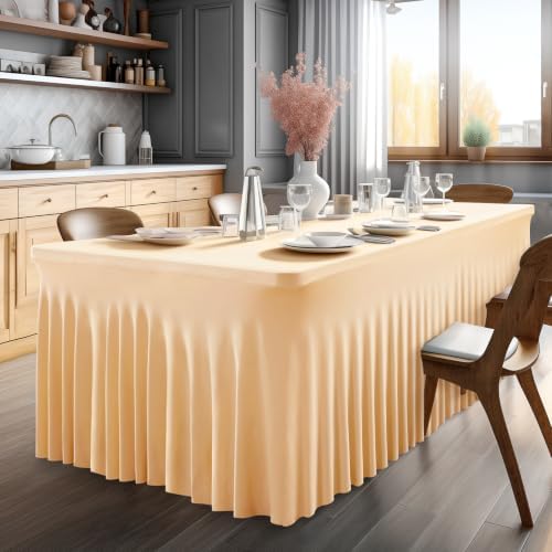 2 Packs Dark Champagne Spandex Tableclothes for 4 Foot Rectangle Tables, Wrinkle Free 4ft Fitted Table Cover Stretch Table Cloth Desk Skirt for Weddings Baby Shower Birthday Party Banquet Decorations - Image 4
