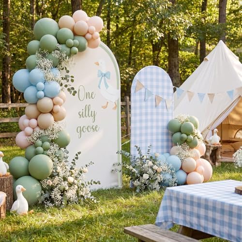 2 Pcs 7.2ft 6ft One Silly Goose Arch Backdrop Cover,Blue Green,Classic - Image 6