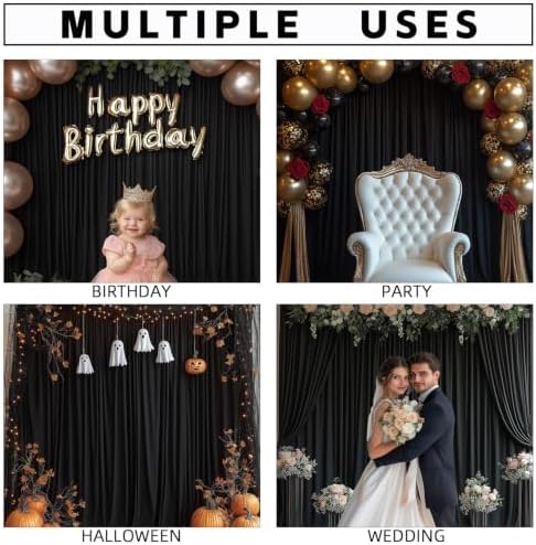 30x10FT Black Backdrop Curtains for Wedding Parties, Wrinkle Free Photo Backdrop Curtains for Wedding Birthday Party Baby Shower, Fabric Drape with Rod Pockets 5ft x 10ft, 6 Panels - Image 3